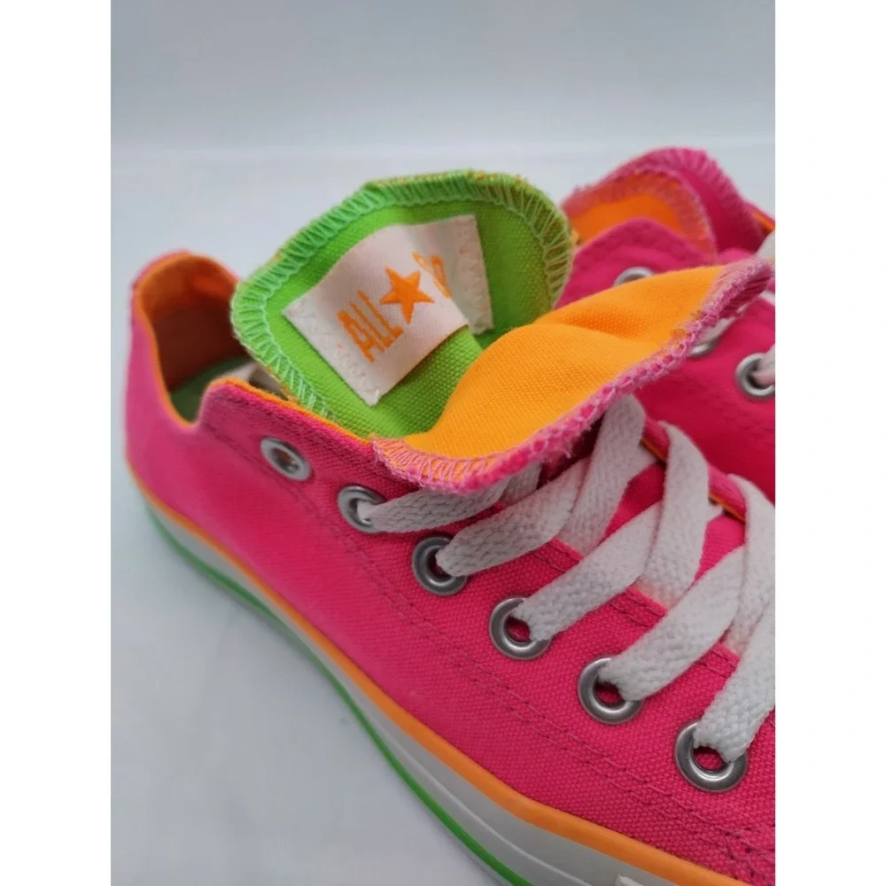 Converse Chuck Taylor All Star Neon Pink Double Tongue Low Top Shoes Kids Size 5